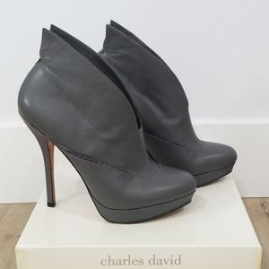 Charles David grey leather booties